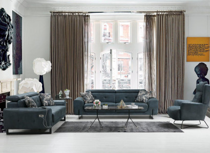 Modern Set 3 tlg Wohnzimmer Sofagarnitur Designer Sitzmöbel Polstersessel Neu